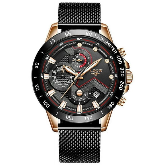 Lige Lige 2019 Popular Men's Mesh Strap Watch Multi-Functional Chronographe Waterproof Watch