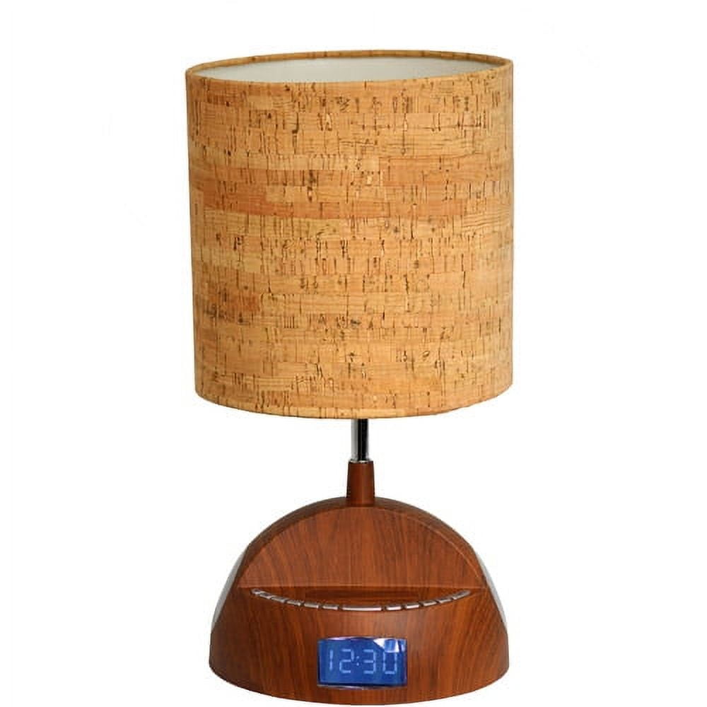 LighTunes Bluetooth Wood Grain Speaker Lamp with Alarm Clock, FM Radio, and USB Charging Port