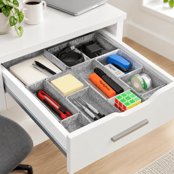 Light 10-Piece Modular Felt Desktop Drawer Organizer Set for Alex Unit