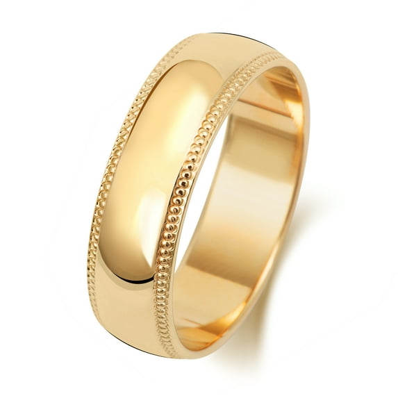 Light 18k Gold 6mm D Shape Men/Women Milgrain Wedding Band/Ring