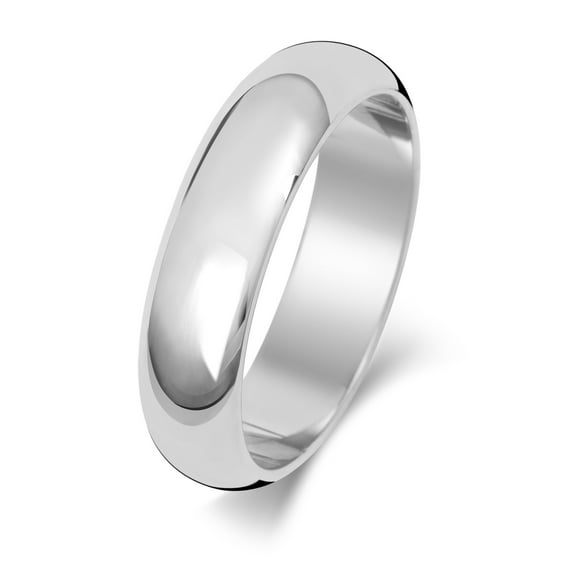 Light 18k White Gold 5mm D Shape Men/Women Wedding Band/Ring