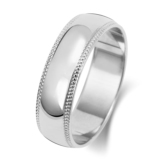 Light 18k White Gold 6mm D Shape Men/Women Milgrain Wedding Band/Ring
