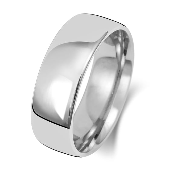 Light 18k White Gold 7mm Slight Court Comfort Men/Women Wedding Band/Ring