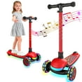 thumbnail image 1 of Light Up 3 Wheel Kick Scooter for Kids Toddlers Girls with LED Sync Lights Flashing Stem & Wide Polka Dot Deck Adjustable Height Music Function Safe Sturdy Folding (Red), 1 of 8