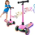 thumbnail image 1 of Light Up 3 Wheel Kick Scooter for Kids Toddlers Girls with LED Sync Lights Flashing Stem & Wide Polka Dot Deck Adjustable Height Music Function Safe Sturdy Folding (Pink), 1 of 8