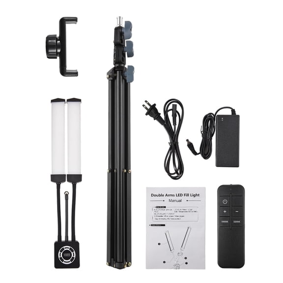 Light 40W Dual Arm Fill Light Multi Angle Rotatable Hose Tube Design 196pcs Beads 3200K To 5600K Color Temperature Stepless Adjustable Video Light With Phone Clip Tripod Stand