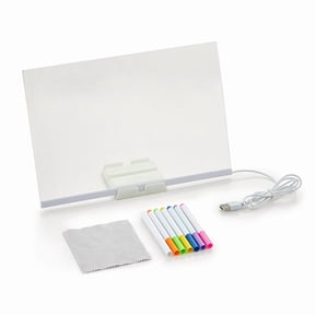 Light Up Acrylic Message Board Rewritable DIY Children'S Glowing Drawing Board Message Lamp with 7 Colorful Pens 15x15cm