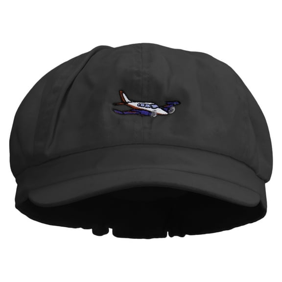 Light Airplane Embroidered Cotton Elastic Big Size Newsboy Cap - Black XL-2XL