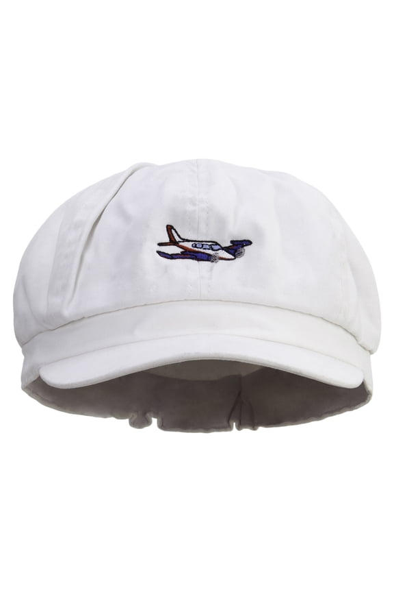 Light Airplane Embroidered Cotton Elastic Big Size Newsboy Cap - White 2XL-3XL