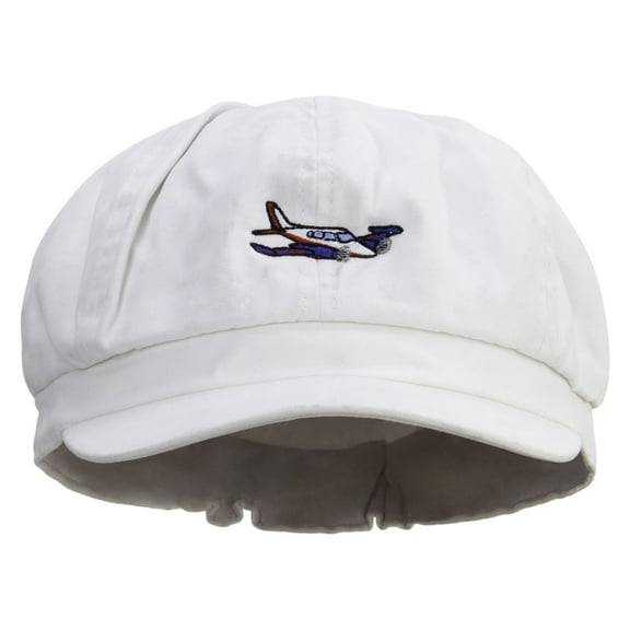 Light Airplane Embroidered Cotton Elastic Big Size Newsboy Cap - White XL-2XL