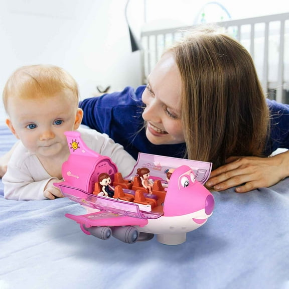 Light Up Airplane Toy, Rotating Aircraft Model, Kids Inertial Plane, 10.24x8.27x5.7 Inch with 360° Spin, Bump & Go Action, Flashing Lights and Engine Sounds, for Children Indoor Outdoor Play Gift