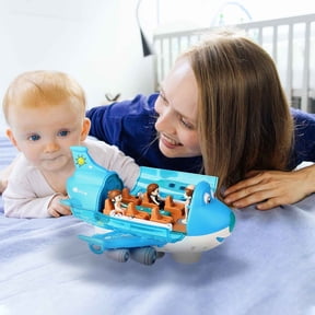 Light Up Airplane Toy, Rotating Aircraft Model, Kids Inertial Plane, 10.24x8.27x5.7 Inch with 360° Spin, Bump & Go Action, Flashing Lights and Engine Sounds, for Children Indoor Outdoor Play Gift