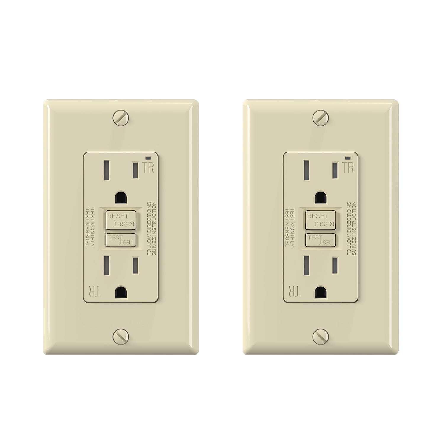 GFCI Outlet 15 Amp, Self-Test GFCI Electrical Outlet with Thinner Design, TR Tamper Resistant GFCI Receptacle, Ground Fault Circuit Interrupters with Wall Plate, UL Listed, Light apricot 2PC
