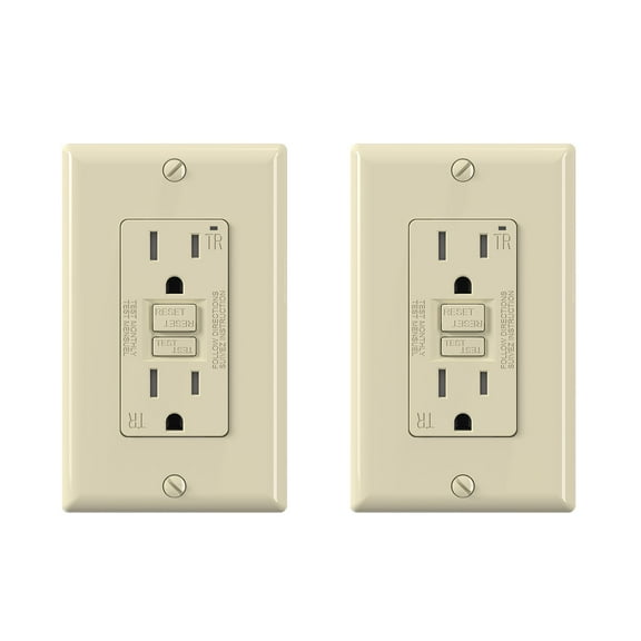 GFCI Outlet 15 Amp, Self-Test GFCI Electrical Outlet with Thinner Design, TR Tamper Resistant GFCI Receptacle, Ground Fault Circuit Interrupters with Wall Plate, UL Listed, Light apricot 2PC