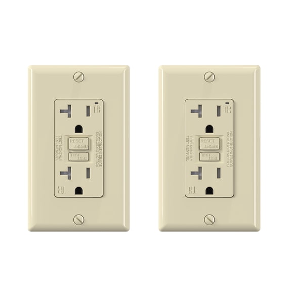 GFCI Outlet 20 Amp, Self-Test GFCI Electrical Outlet with Thinner Design, TR Tamper Resistant GFCI Receptacle, Ground Fault Circuit Interrupters with Wall Plate, UL Listed, Light apricot 2PC