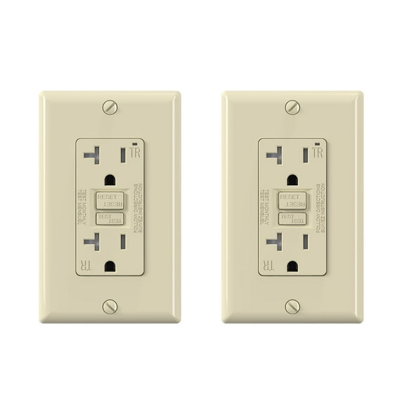 GFCI Outlet 20 Amp, Self-Test GFCI Electrical Outlet with Thinner Design, TR Tamper Resistant GFCI Receptacle, Ground Fault Circuit Interrupters with Wall Plate, UL Listed, Light apricot 2PC