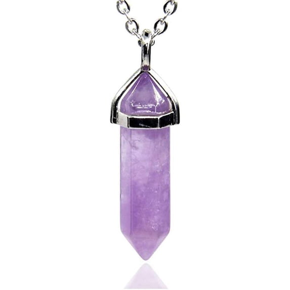 Light Amethyst Gemstone Hexagonal Pointed Reiki Chakra Pendant Necklace 20"