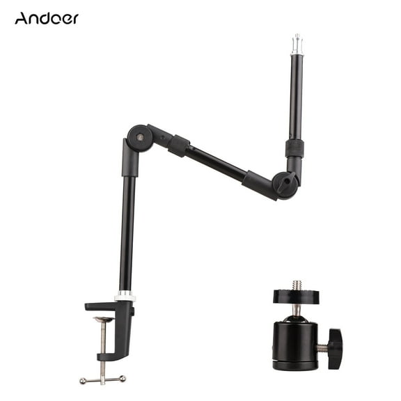 Light Andoer ST-01 Flexible Foldable Desk Mount Stand Metal Bracket With 1/4 Inch Screw Ballhead Adapter 3kg Load Capacity For Fill Light LED Ring Light Webcam Camera Smartphone