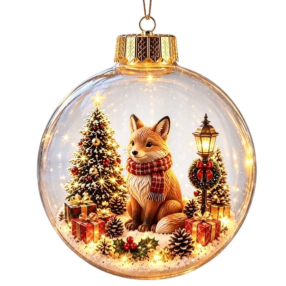 Light Up Animal Christmas Ball Ornament for Tree Decor, Glowing Christmas Balls Ornament with Mini Fox & LED Warm Lights, Clear Winter Scene Balls for Mantel Window, Holiday Keepsake
