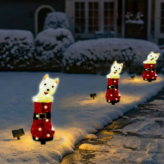 Upgrade Light up Animals Patio Christmas Penguin, Deer, Cow And Dog Decorations 2d Sturdy Outdoor Lawn Ornament Christmas Decorations with Color Lights Rooster Garden Stakes for Ground Lawn
