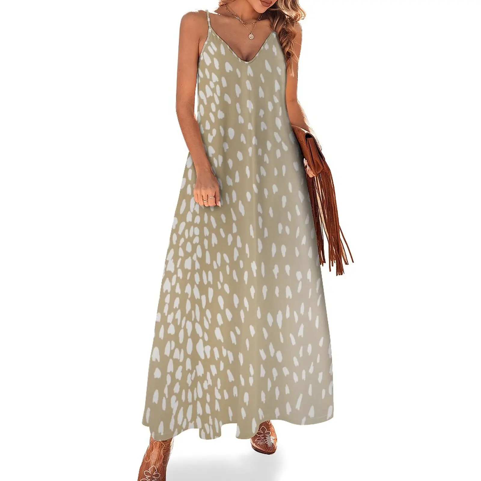 Light Antelope Fawn Print Sleeveless Dress evening dress chic and ...