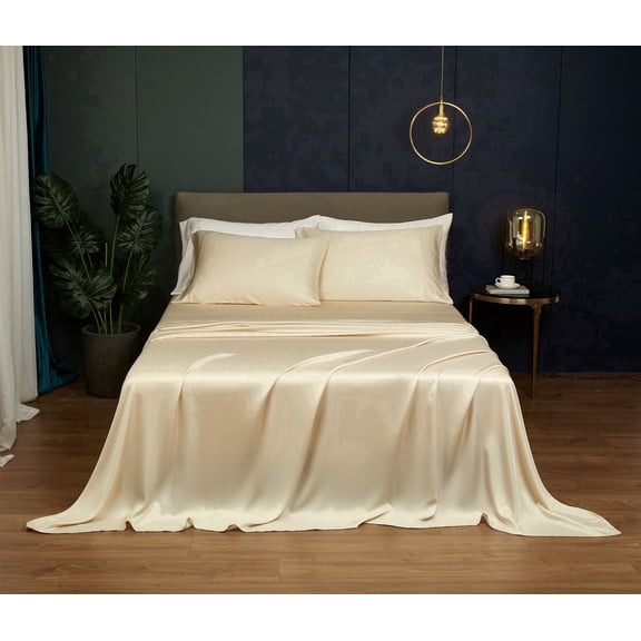 Say Yes Bedding Light Apricot 100% Tencel Sheet Set with Pillowcase- Top Grade & Natural - King