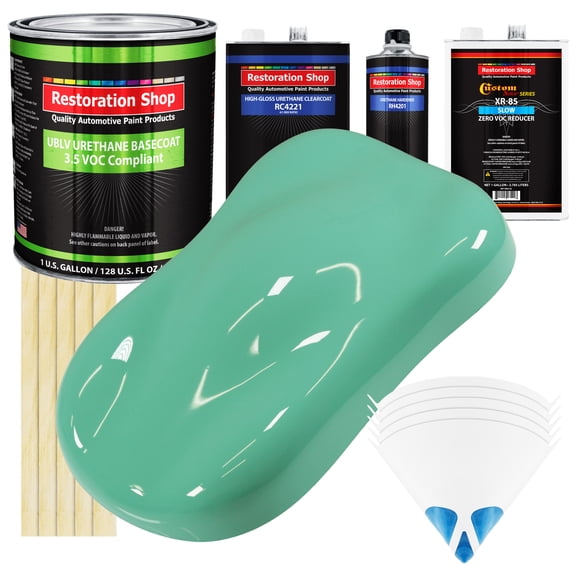 Light Aqua Low VOC SLOW 1 Gallon Auto Car Paint Kit URETHANE BASECOAT Clearcoat