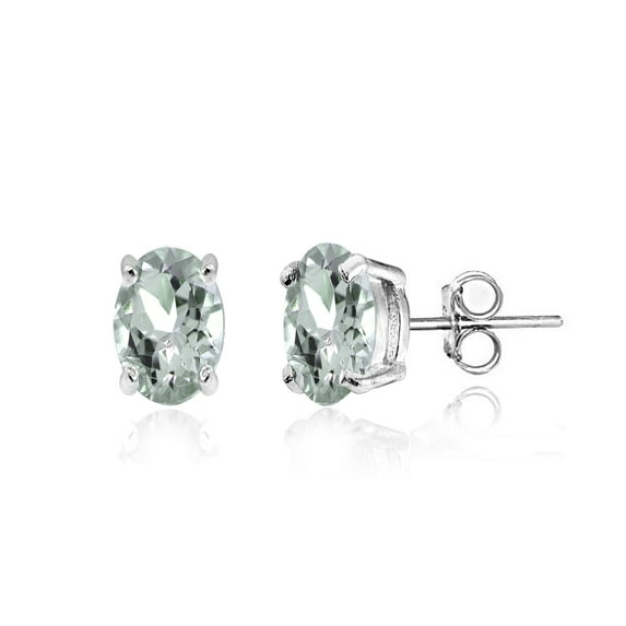 Light Aquamarine 6x4mm Oval-Cut Solitaire Sterling Silver Stud Earrings