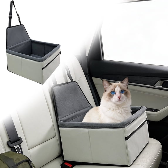 Light Ashy Dog Car Seat Booster for Small and Medium Dogs up to 40 lbs Pet Car Bed with Memory Foam Safety Harness Anti Slip Base Storage Pocket Washable Portable Travel Seat