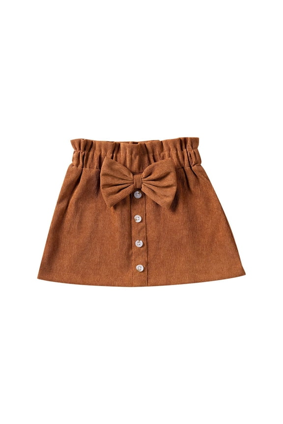Light Ballets Tutus Skirt Girls Toddler Girl Corduroy Mini Skirt, Kids Paperbag High Waist Elastic Skirts Casual Button A-Line Short Skirt Dress with Bow Girls' Plaid Pleated Skirt Brown 2-3Y