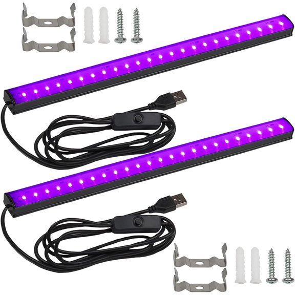 Black Light Bar 10W UV Blacklight Strip for Glow Party: 1ft USB Portable LED Party Supplies for Body Paint Stage Fluorescent Tapestry Poster Halloween Club Bedroom Cabinets Decor Urine Detect 2 Pack