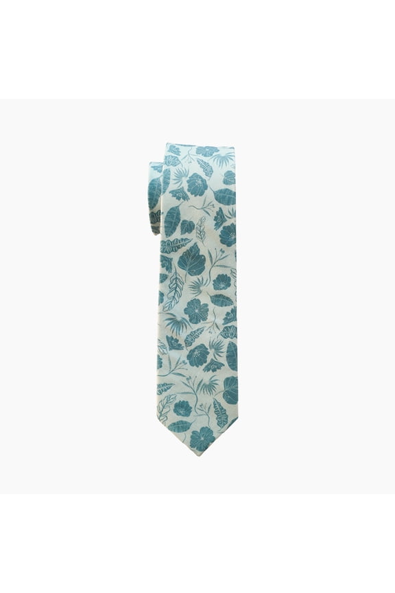 Light Base & Teal Floral Leaf Cotton Tie Nature-Inspired Fashion Essential