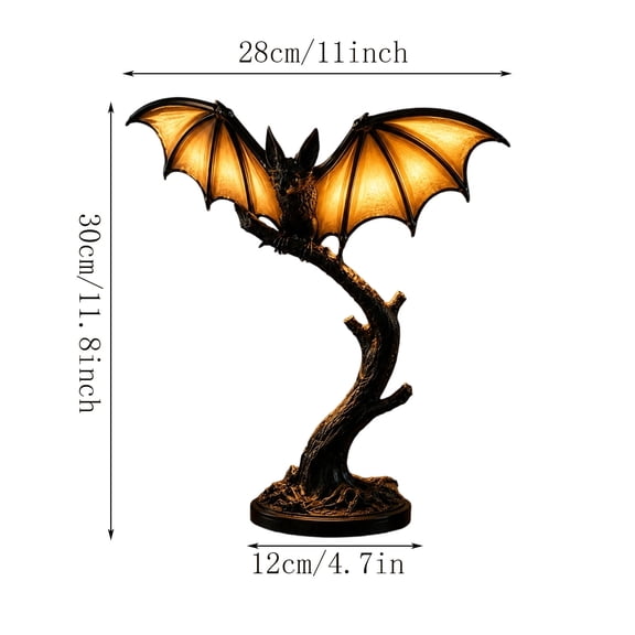 Light Up Bat Table Lamp Gothic Stained Glass Wing Night Light Resin Twisted Tree Base for Bedroom Study Vintage Halloween Fall Ambiance Lighting YYUZH