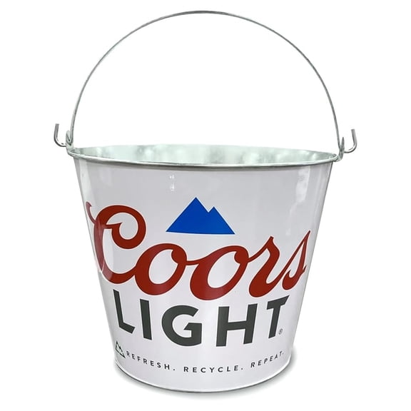 Light Beer Ice Bucket - Metal Pail Style - Bottle Service - Holds 6 Beers with Ice - Licensed Barware