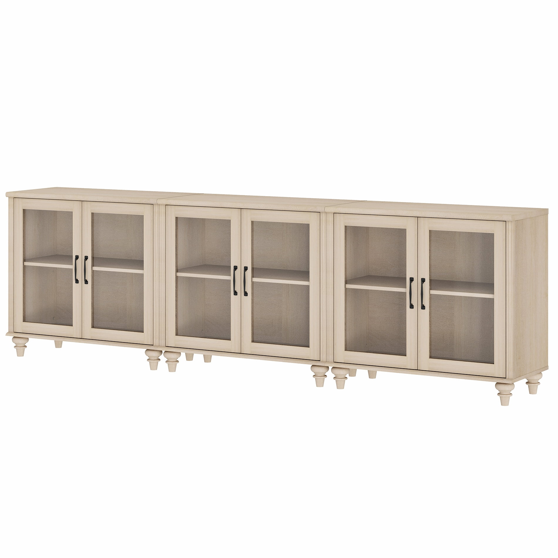 Light Beige Buffet Cabinet with 6 Glass Doors, Kitchen Storage Cabinets with Adjustable Shelf, 101 inch