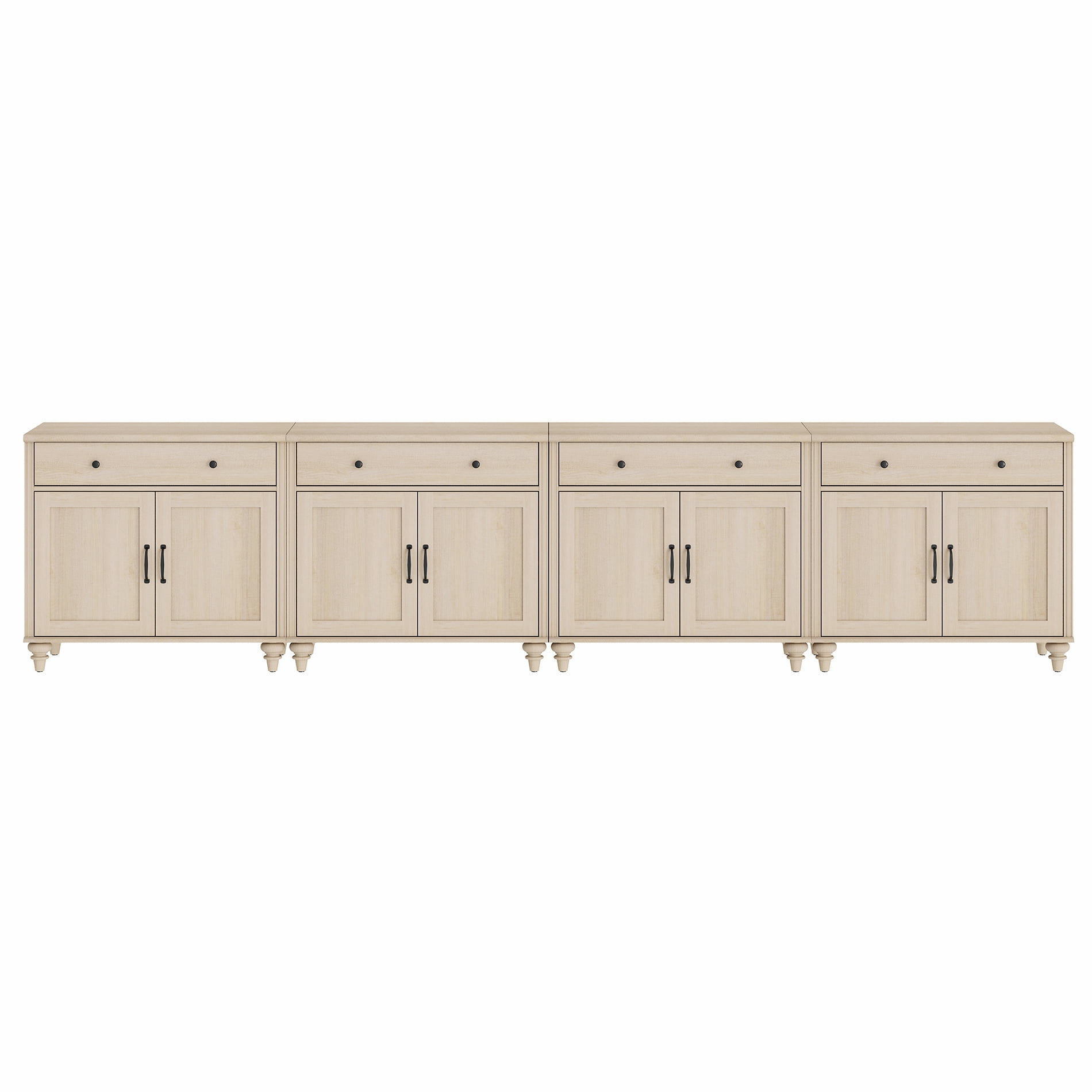 Light Beige Buffet Cabinet with with Storage Cabinets, Modern Farmhouse Kitchen Storage Cabinets 8 Doors and 4 Drawers, 134 inch