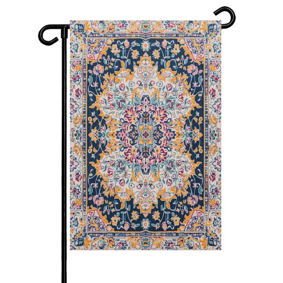 Light Beige Dark Blue Flower Garden Flag 12x18 Inch Ethnic Middle East Double Sided Small Decorative Garden Flags for Outside, Outdoor Yard Porch Lawn Decoration
