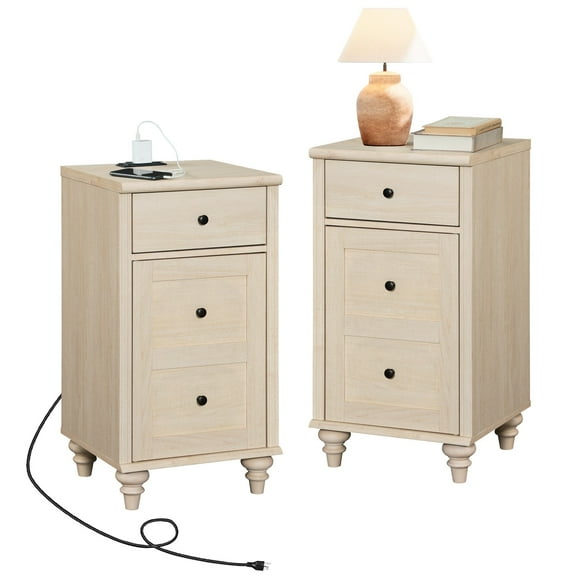 Light Beige End Table Set, 2-Drawer Chest of Drawers for Entryway