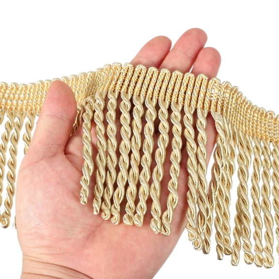Light Beige Fringe Trim, 5 Yards x 4inch Fringe Trim Curtain Tassel Thick Long Fabric Sewing for Curtain Sofa Clothes DIY Decoration