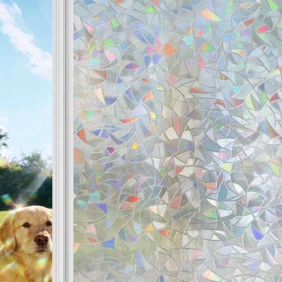 Light Beige Gradient Rainbow Window Privacy Film, Modern Abstract Oil Painting Minimalist Stained Glass Window Film, Sun Blocking Static Cling Non Adhesive Door Stickers 35.4 x 78.7 Inches
