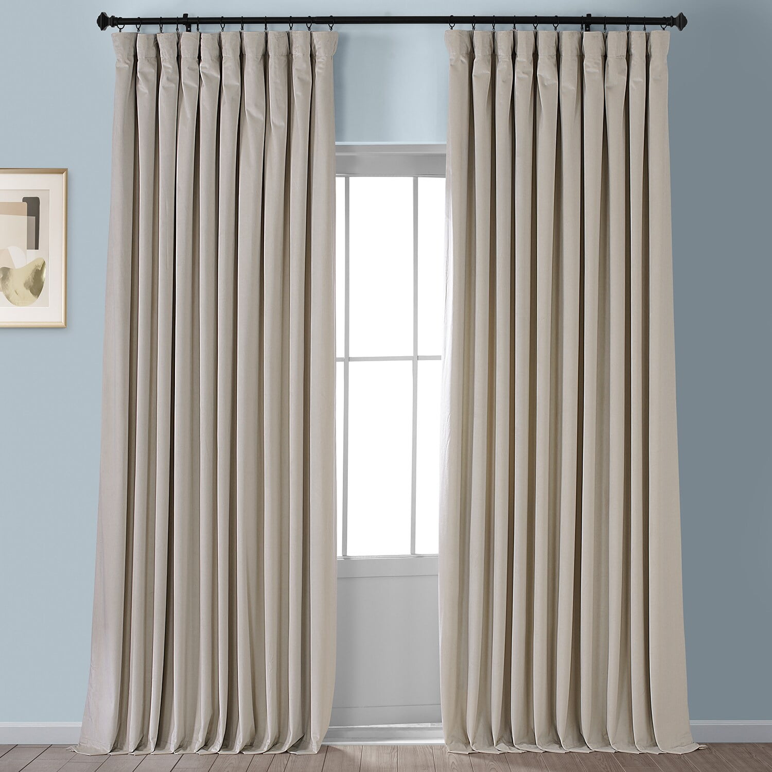 Light Beige Velvet Room Darkening Curtain Panel, 100W x 84L
