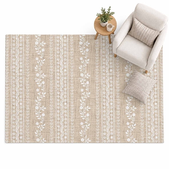 Lamp Bind Light Beige Leaf Stripe Washable Living Room Rugs 5'x7', Country ...