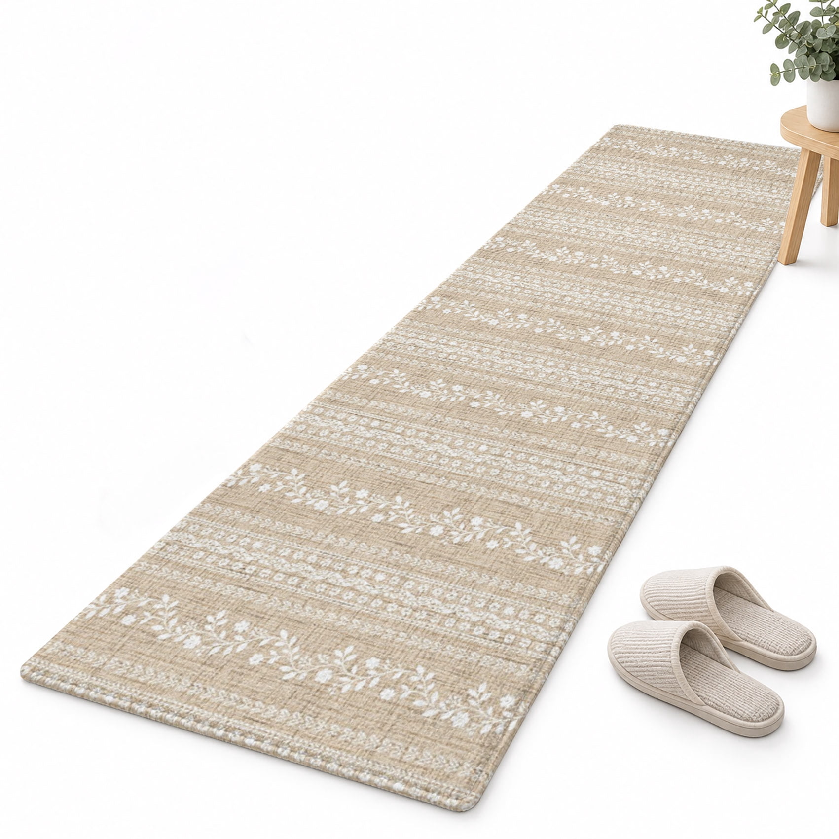 Lamp Bind Light Beige Leaf Stripe Washable Runner Rugs 2'x6', Country Farmhouse ...