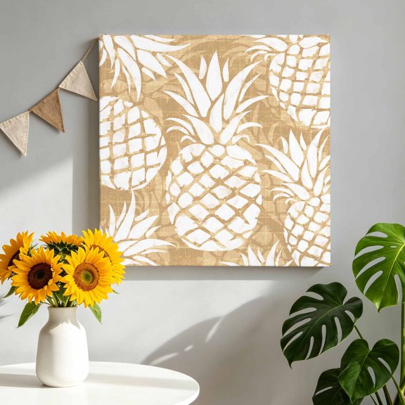 Light Beige Pineapple Canvas Wall Art for Living Room, Summer Country Vintage Tropical Botanical Fruits Poster Print Painting for Bedroom Office Home Decoration Wall Pictures Prepare To Hang 8"x8"