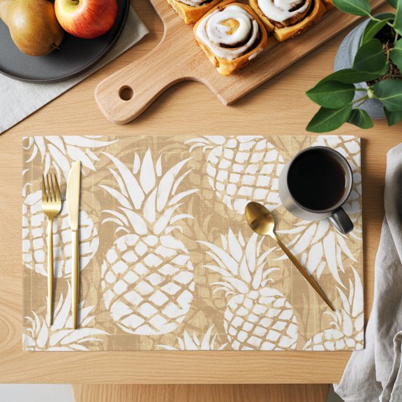 Light Beige Pineapple Placemats Set of 12, Summer Country Vintage Tropical Botanical Fruits Non-Slip Place Mats Washable Table Mats for Kitchen Dining Table Decorations Indoor/Outdoor