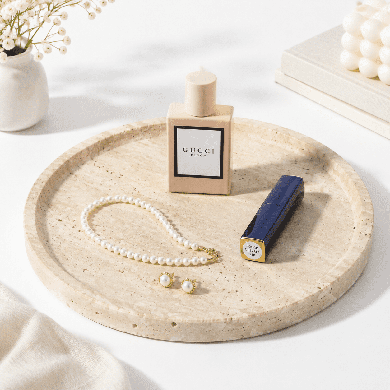 Light Beige Round Travertine Serving Tray for Kitchen, Coffee Table ...