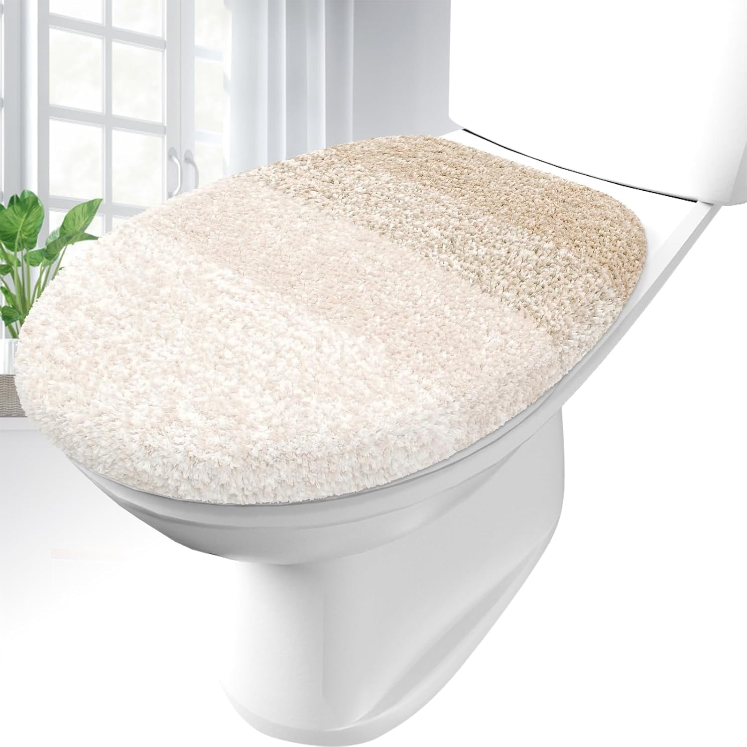 Light Beige Soft Microfiber Bathroom Toilet Lid Cover, Machine Washable ...
