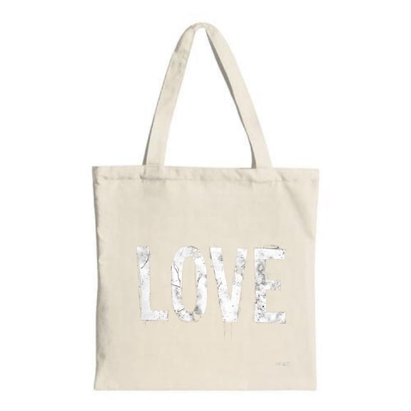 Light Beige Tote Bag with Bold ' LOVE ' in White Texture - Stylish Canvas Bag for Shopping Travel & Parties