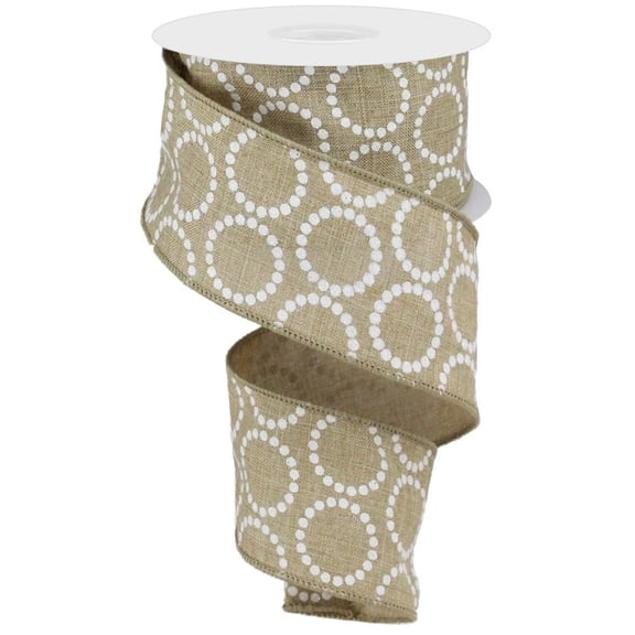 Light Beige White Pearl Beads Burlap Canvas Wired Ribbon (2.5 Inches x 10 Yards)RG01306XR