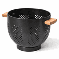 Light Black 5.5 Quart Metal Colander With Wood Handle And Stable Base ...